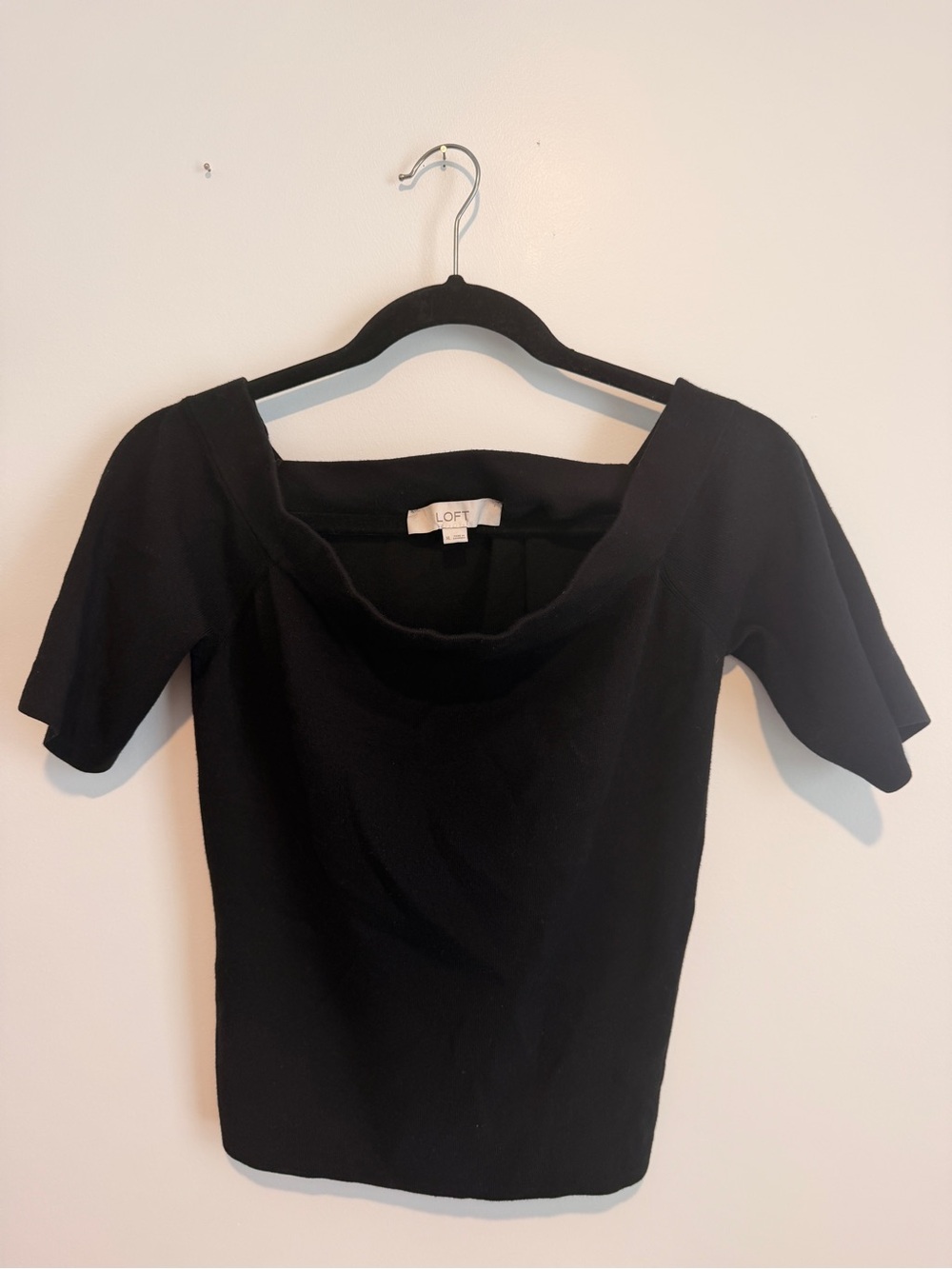 LOFT Black Off-the-Shoulder Quarter-sleeve Top